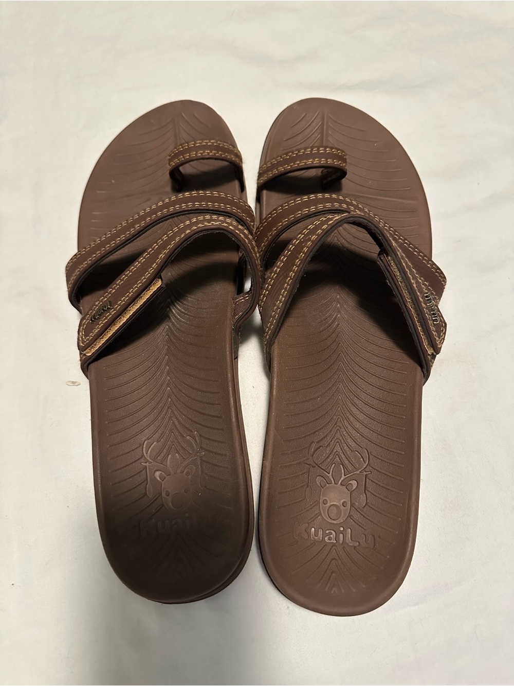 Kuailu Brown Women’s Slide Sandals with Adjustable Straps. Arch Support.